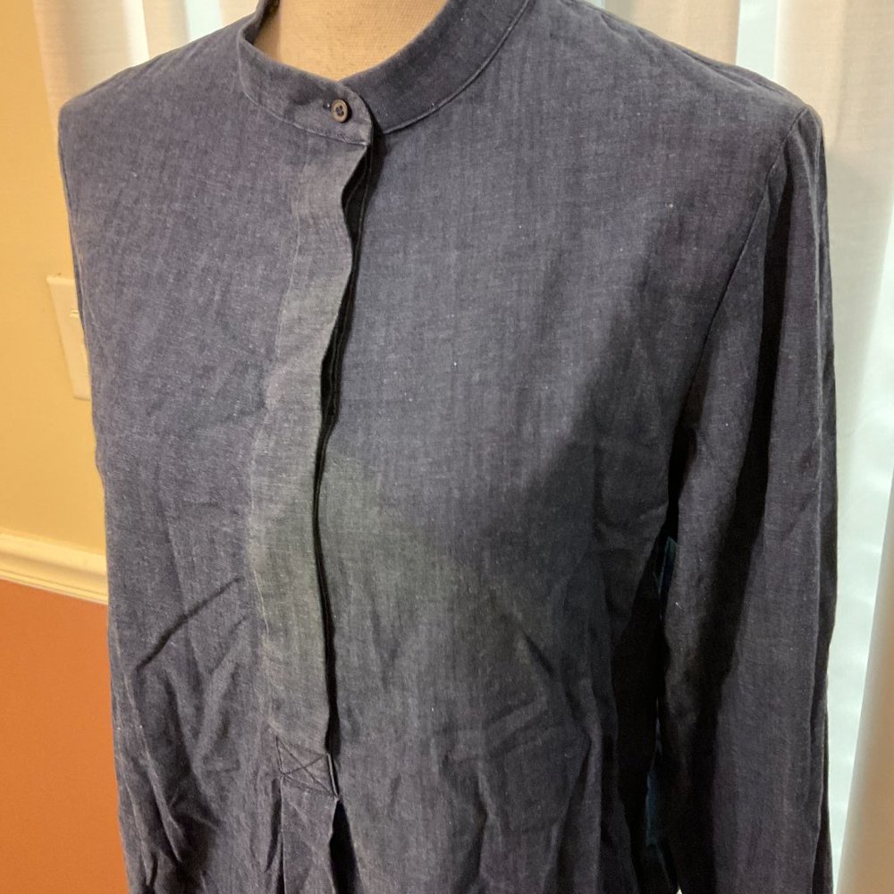 COS Chambray Dress US 8 Blue Long Sleeve Tunic Style Half Button - Picture 4 of 9